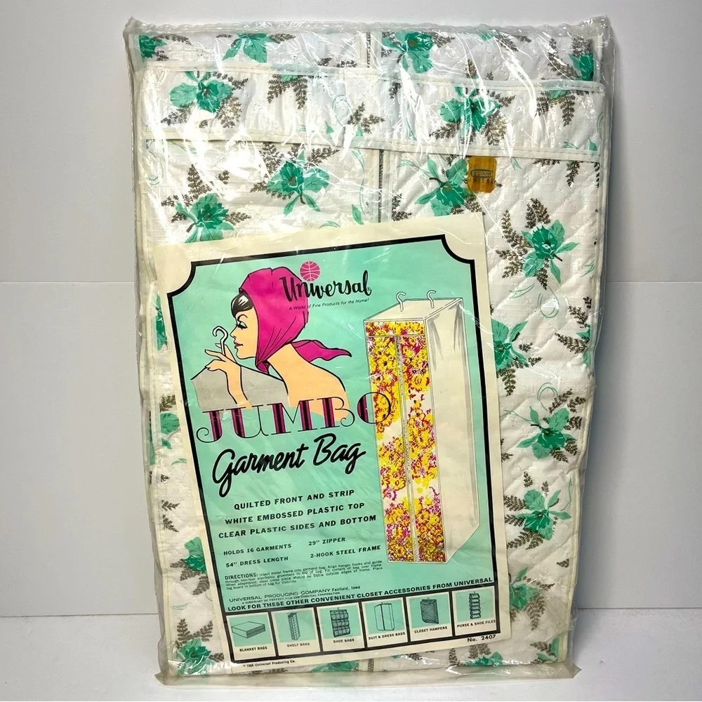 Vintage Universal Jumbo Garment Bag From 1968 Blue/White Floral Clothes Holder